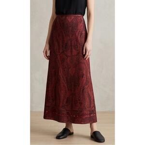 VTG City Spirit 100% Silk Paisley Maxi Skirt Red Boho Beaded Sz 8 (fits 6)